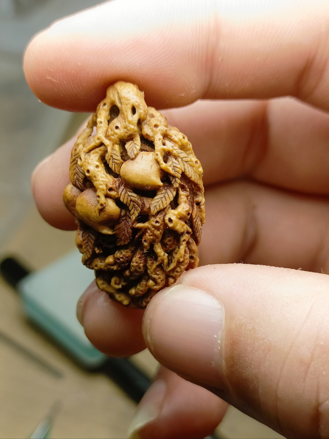 桃核手工雕刻八宝手串,福寿三多