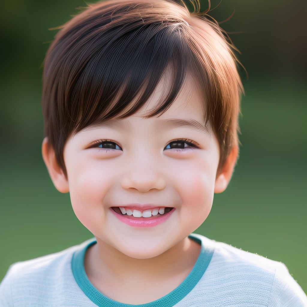 小男孩眼睛亮, 可爱笑容春光暖. 天真无邪多可爱, 叫人心动不已夸