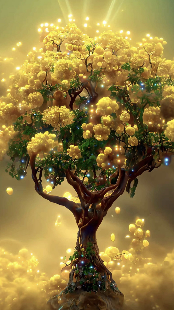 分享美好祝福壁纸:摇钱树闪金光,财富的象征,好运的守护神,一起守护