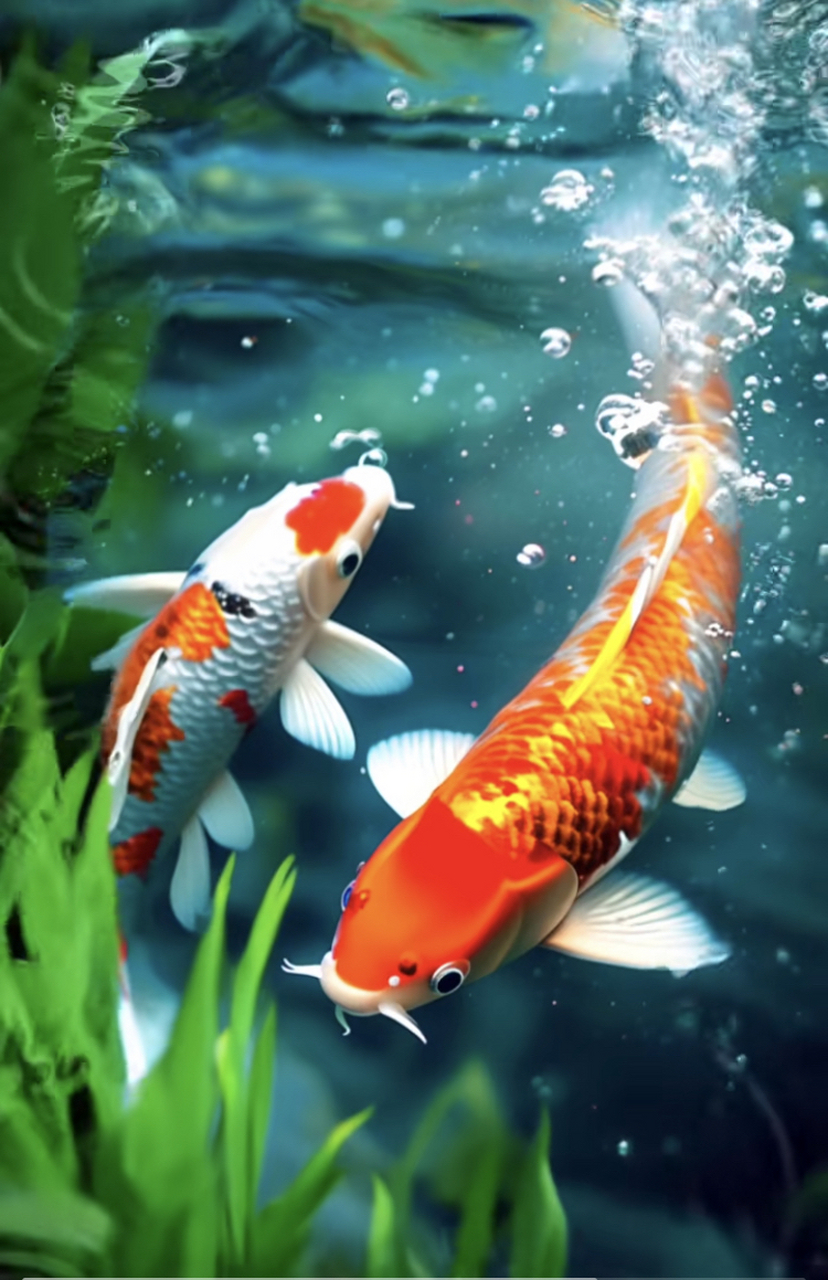 闲看鱼儿游来游去,静观鱼儿与世无争,水为财,鱼为灵,锦鲤乃祥瑞之兆