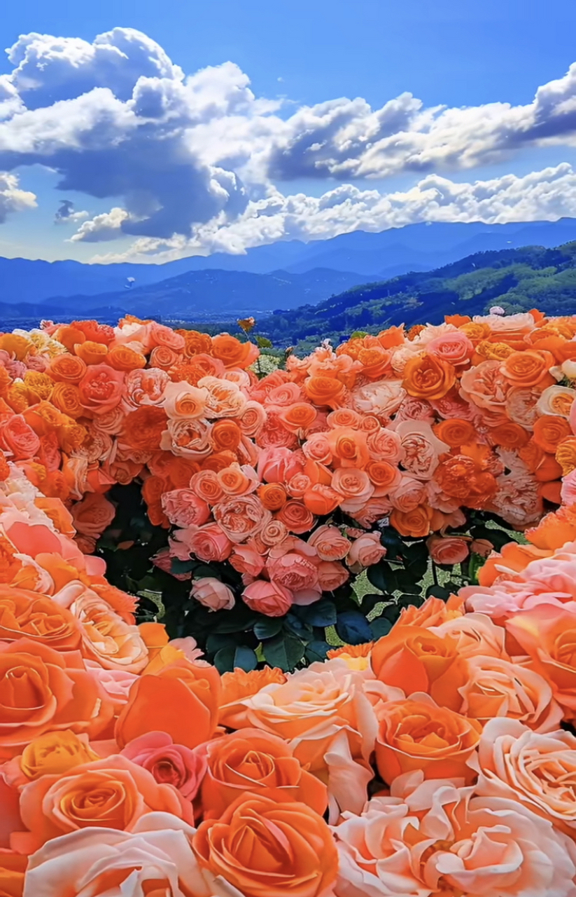 9578橙色与粉色的玫瑰花海,宛如大自然精心绘制的画卷,美得让人