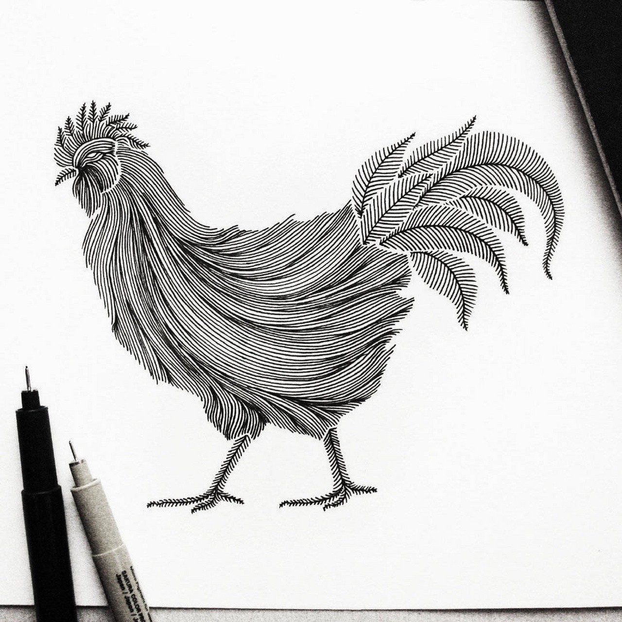 针管笔创意黑白装饰画,这线条绝了,这样的风格你们喜欢吗?