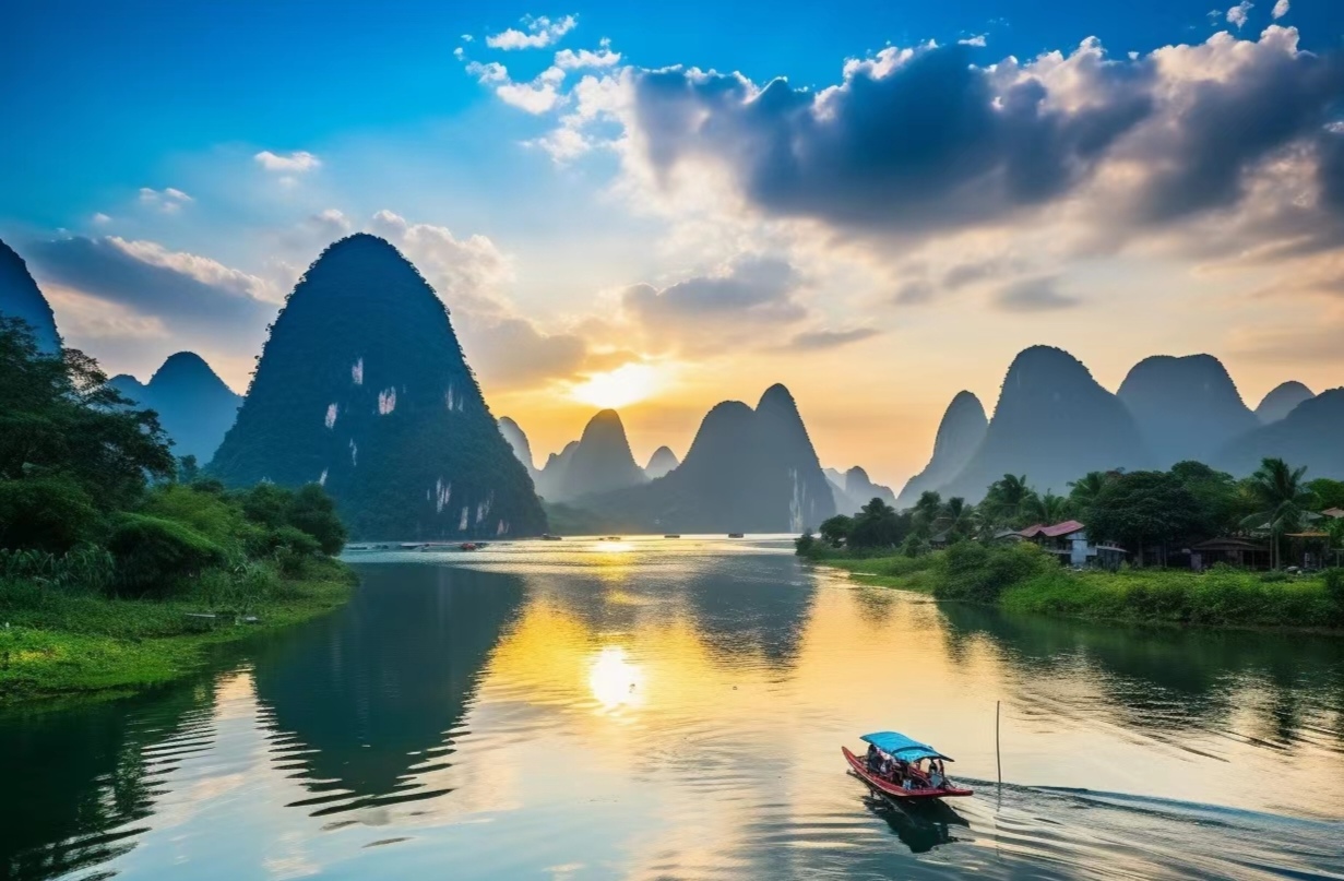 漓江风景名胜区位于中国广西壮族自治区桂林市,以其壮美的山水景色而