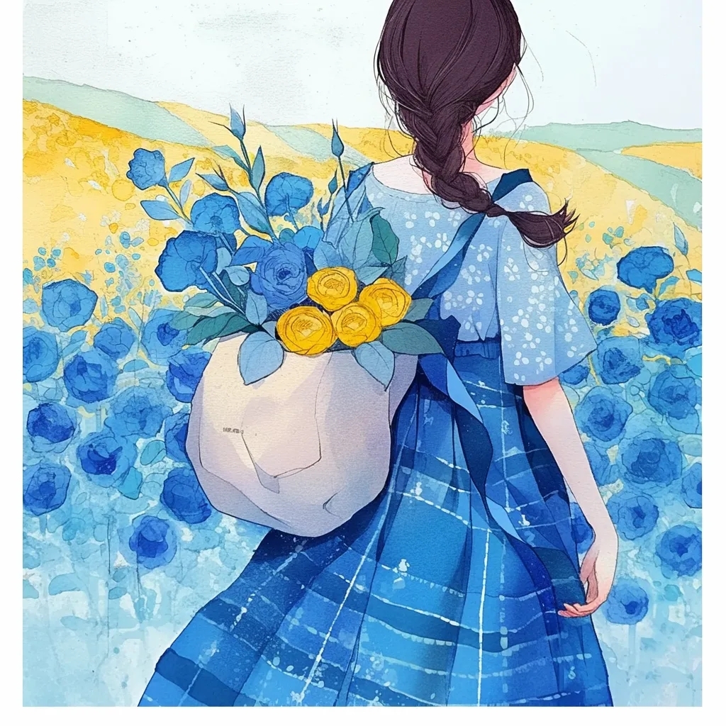 淡雅,极致的蓝色背包女孩!