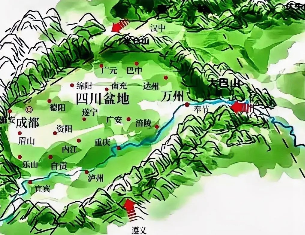 四川盆地真的是个天然宝地,四面都是高山,把它紧紧包围住,里面大多是