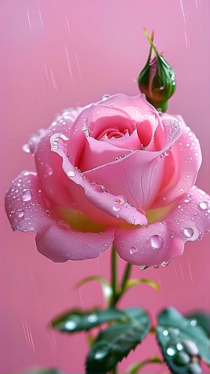 在这清新如露水的夏天,一株娇艳欲滴的粉玫瑰静静地绽放着,美得恰到