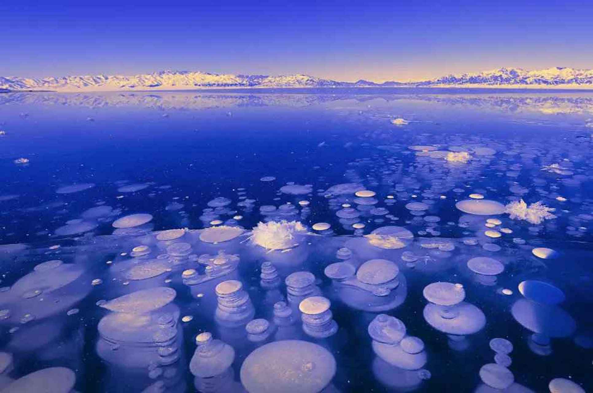 看完漠河莲花湖冰泡,再康康新疆赛里木湖的冬季冰泡奇观,惊艳!