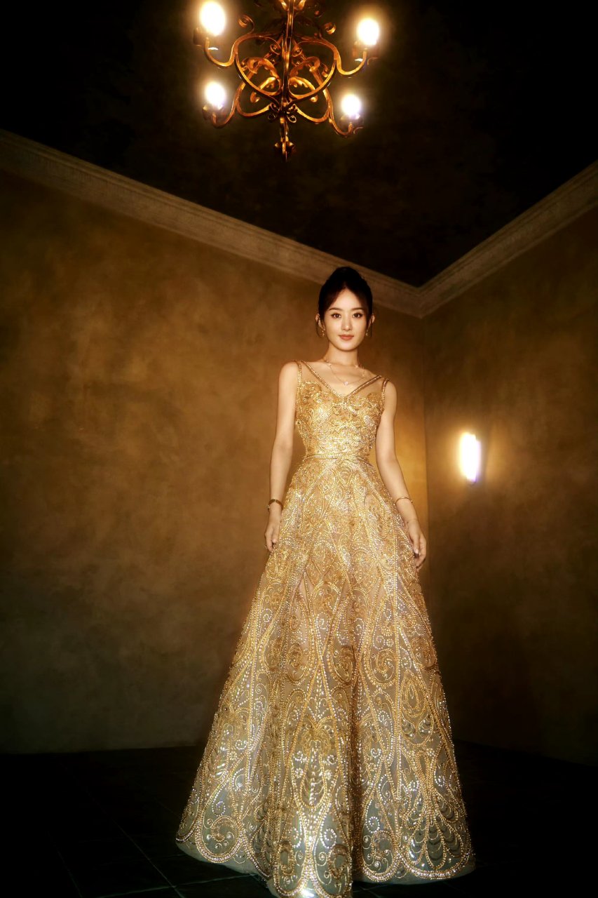 赵丽颖一身elie saab高定鎏金镂空礼服裙～华丽闪耀的"许半夏"