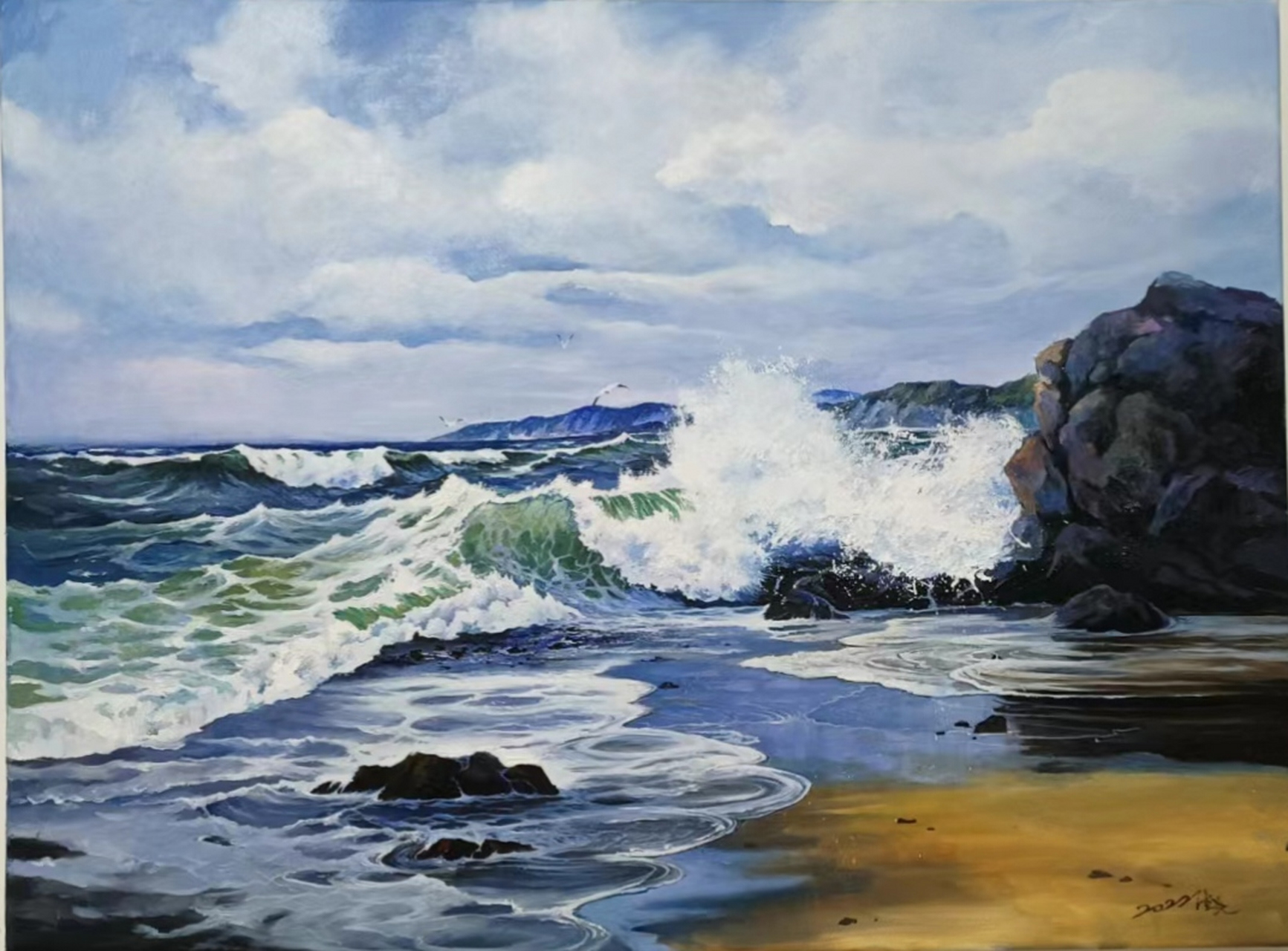 (藏头诗) 梦幻大海,奔腾不息 ——品鉴周德尧油画【海之情】有感