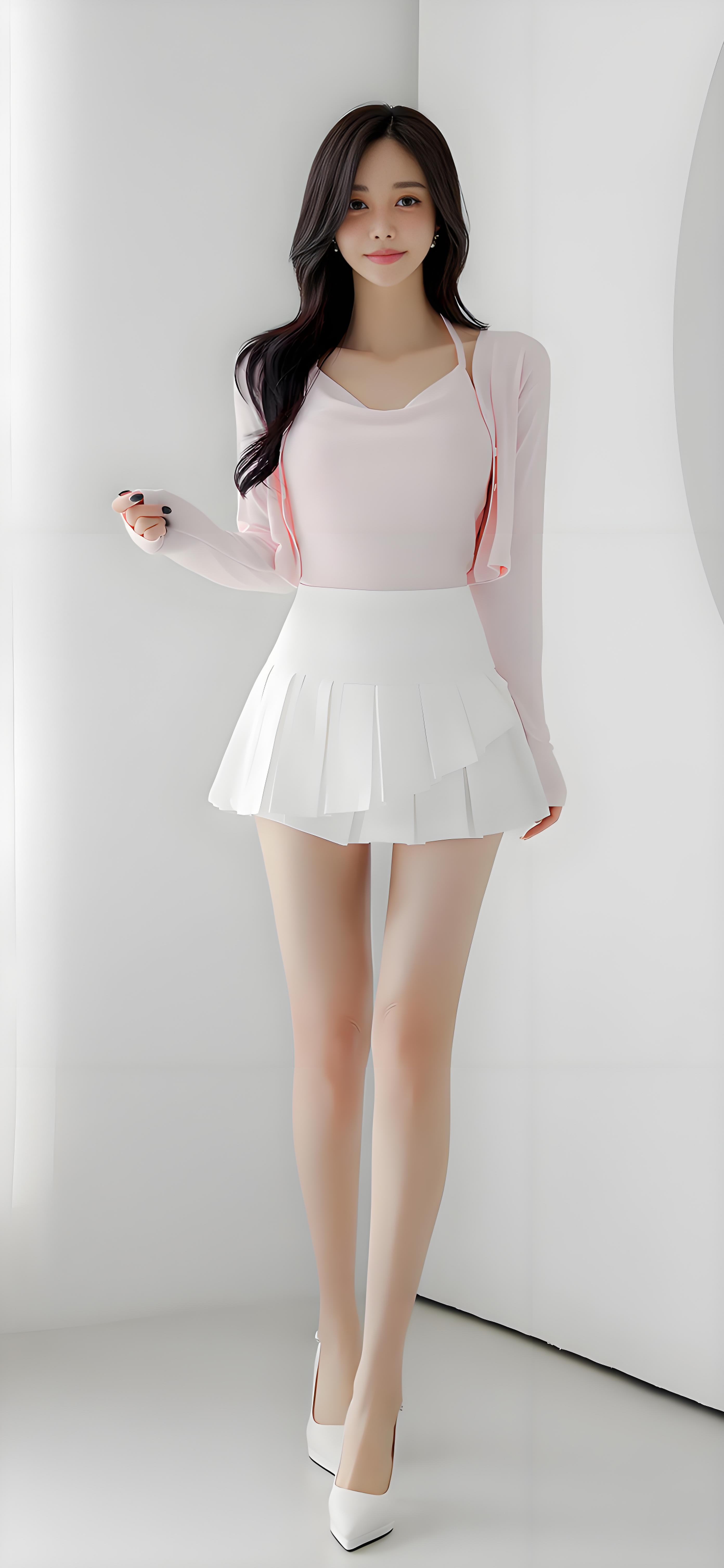 粉嫩嫩的衣裳配上俏皮的百褶裙,真是青春无敌呢!