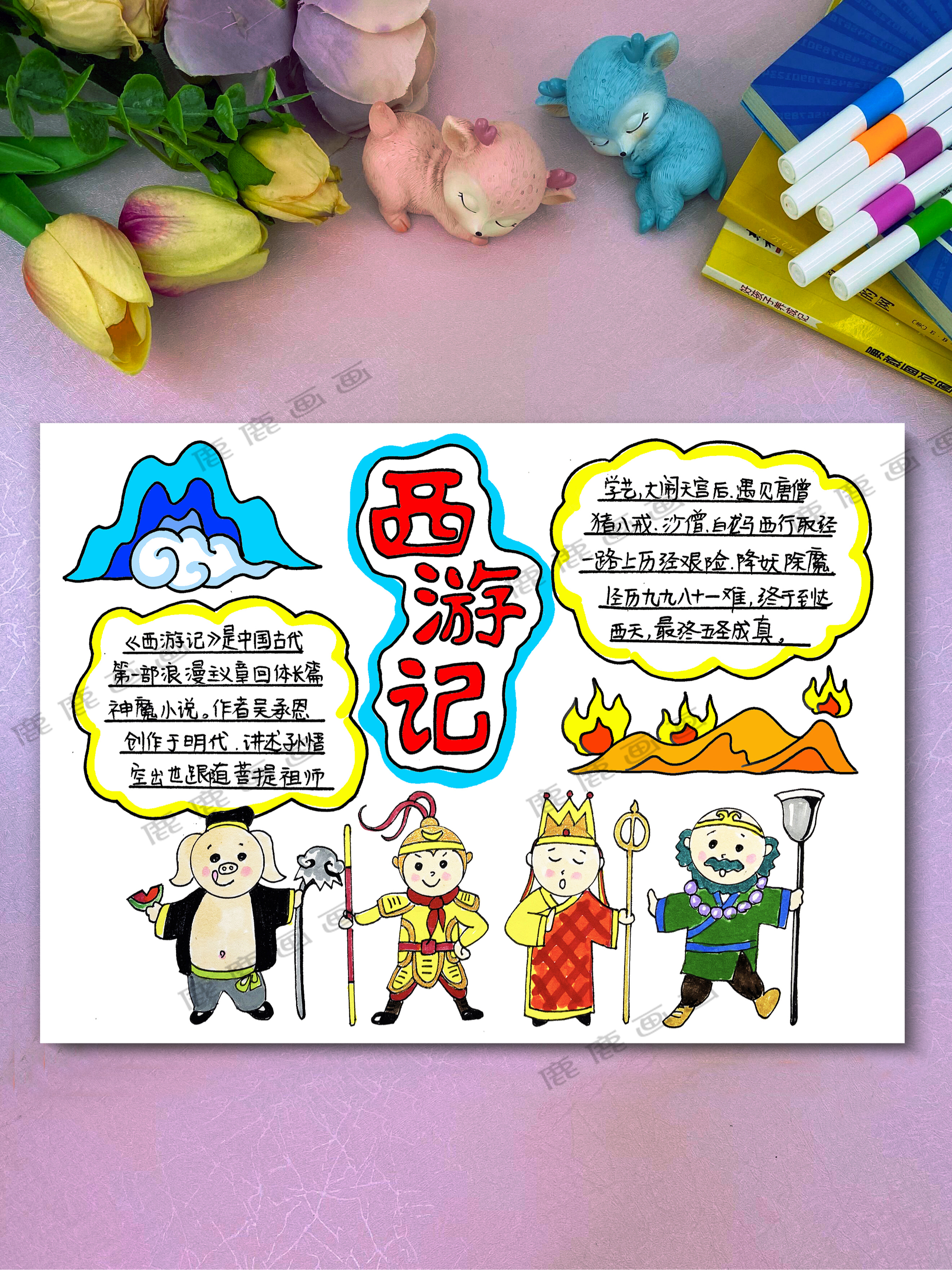 《西游记》四大名著手抄报模板线描稿