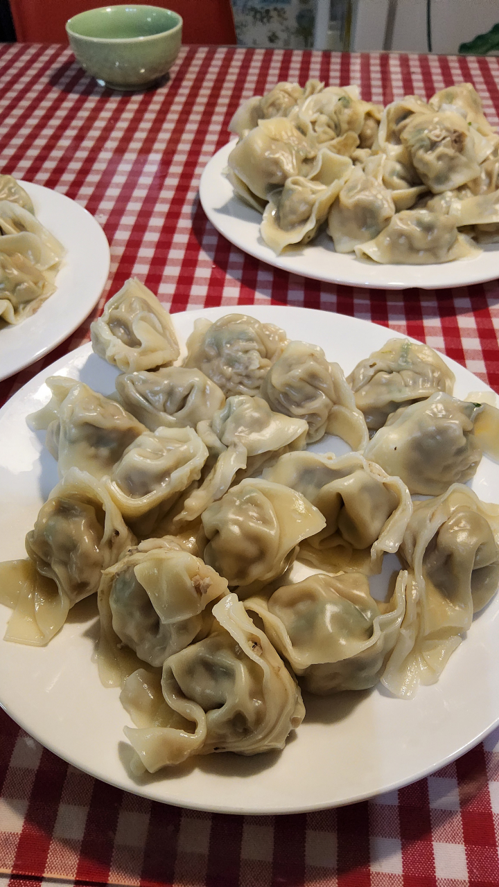 [cp]两斤多的方饺皮包的南方饺子也叫大馄饨,青菜,香菇肉在电动绞肉机