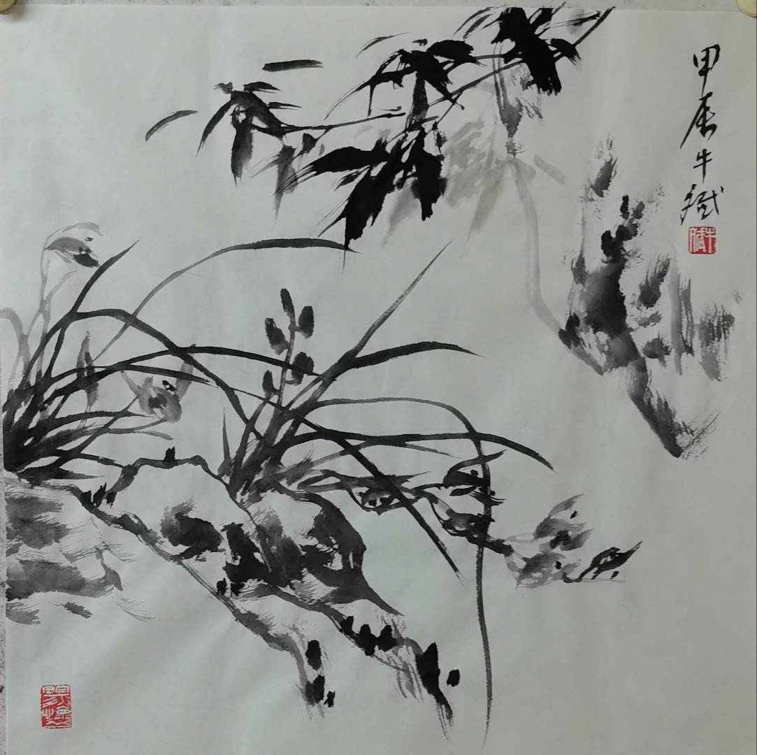 这幅画真不错,你看那竹子和兰花,画得有模有样,意境深远,我得给它点个