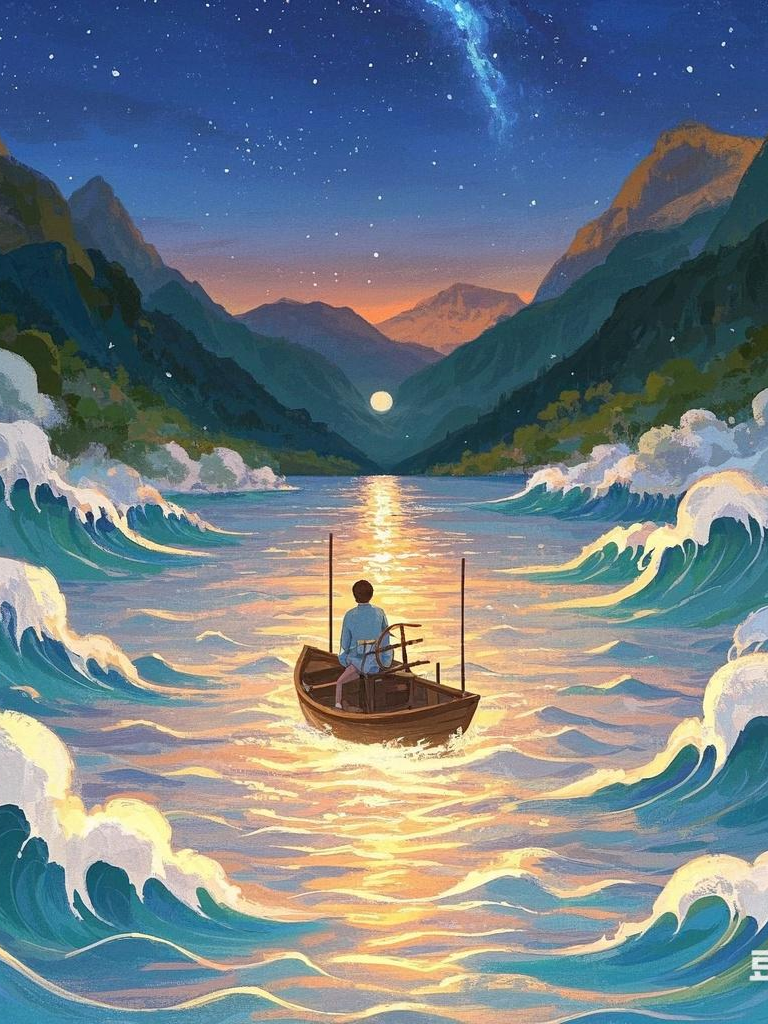 从容之境   在时光长河的粼粼波光上 一艘小船悠悠荡荡 时光如同一