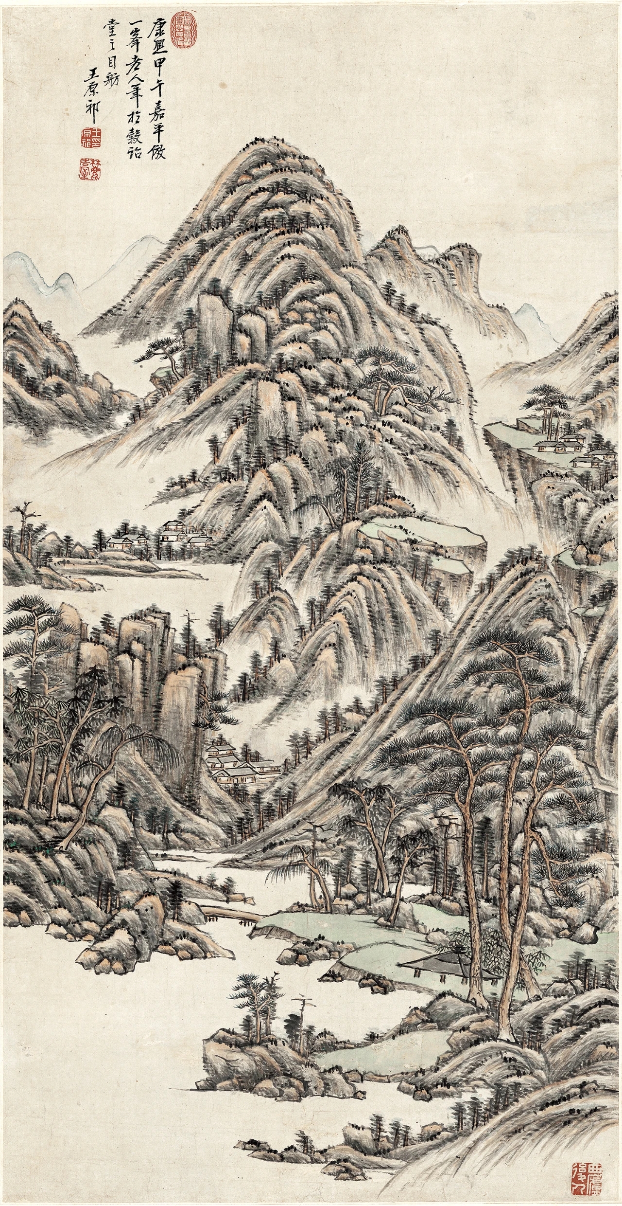 清  王原祁《仿一峰山水图》 纸本设色  97x50.