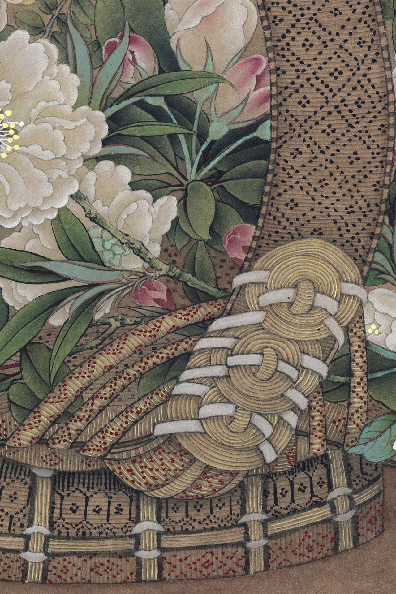 李晓明 《临宋李嵩春花篮图》 纸本重彩  44x35cm