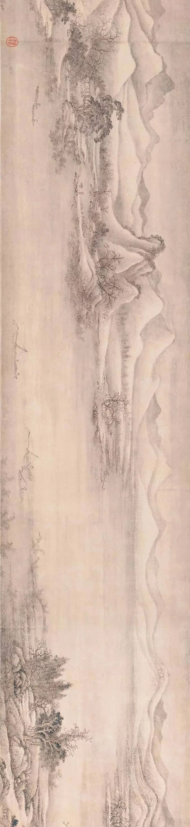 清 王翚 《重江叠嶂图》后入清内府,乾隆皇帝特别推崇,在画上题有"王