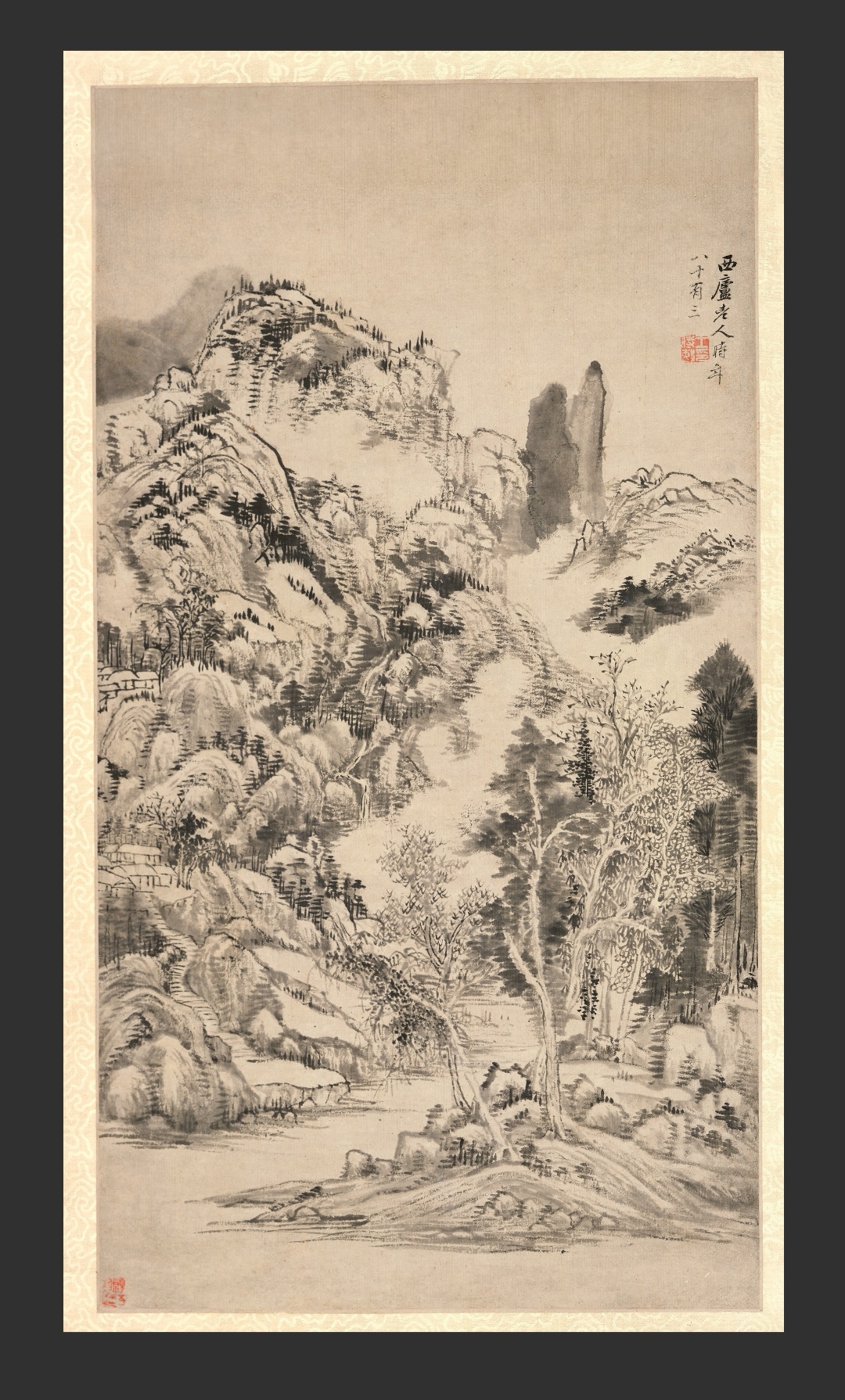 《云壑鸣泉图轴》1674 明末清初  王时敏  纸本水墨  71.1x38.