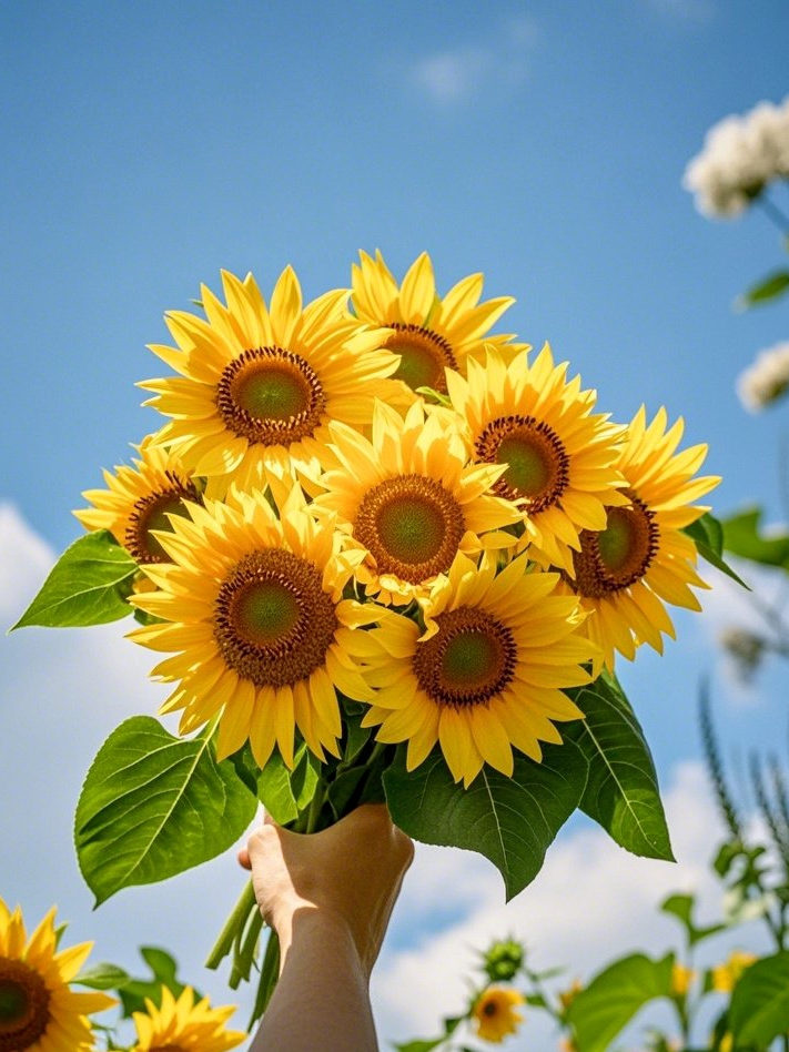 就像这手中的向日葵,它们永远向着阳光生长,从不畏惧风雨的阻挡
