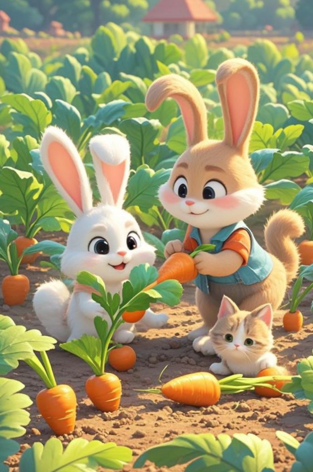 小兔子奋力地拔着那颗巨大的萝卜,尽管使出了浑身解数,却依旧无法撼动