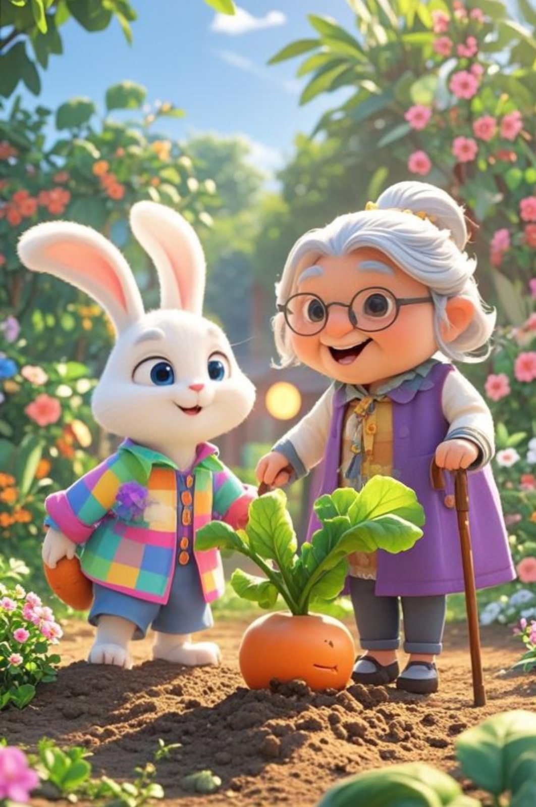 小兔子奋力地拔着那颗巨大的萝卜,尽管使出了浑身解