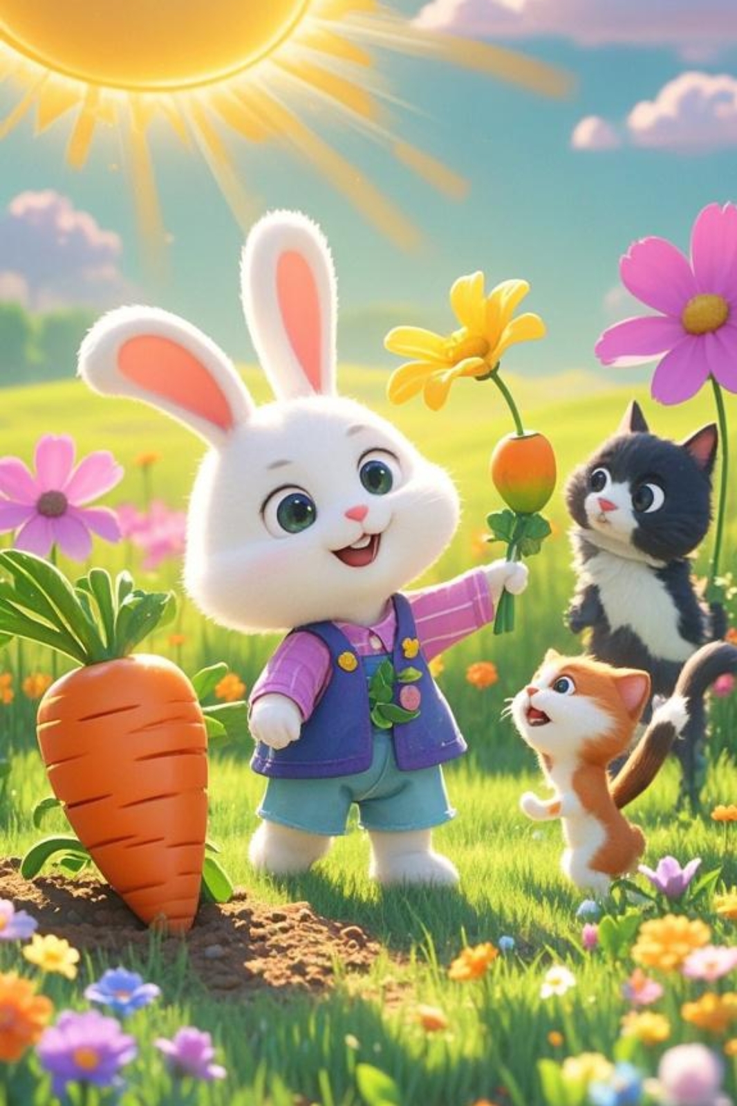 小兔子奋力地拔着那颗巨大的萝卜,尽管使出了浑身解