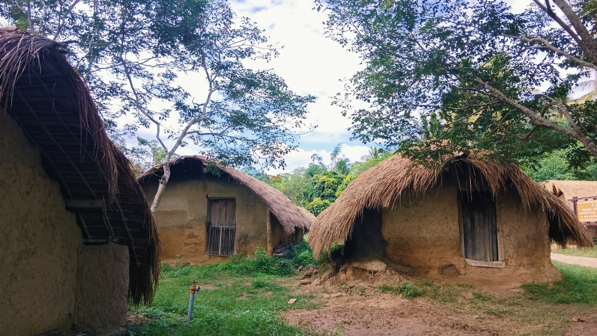 海南东方江边乡山坳里的白查古村的黎族茅草屋倒不像是一艘船形的样