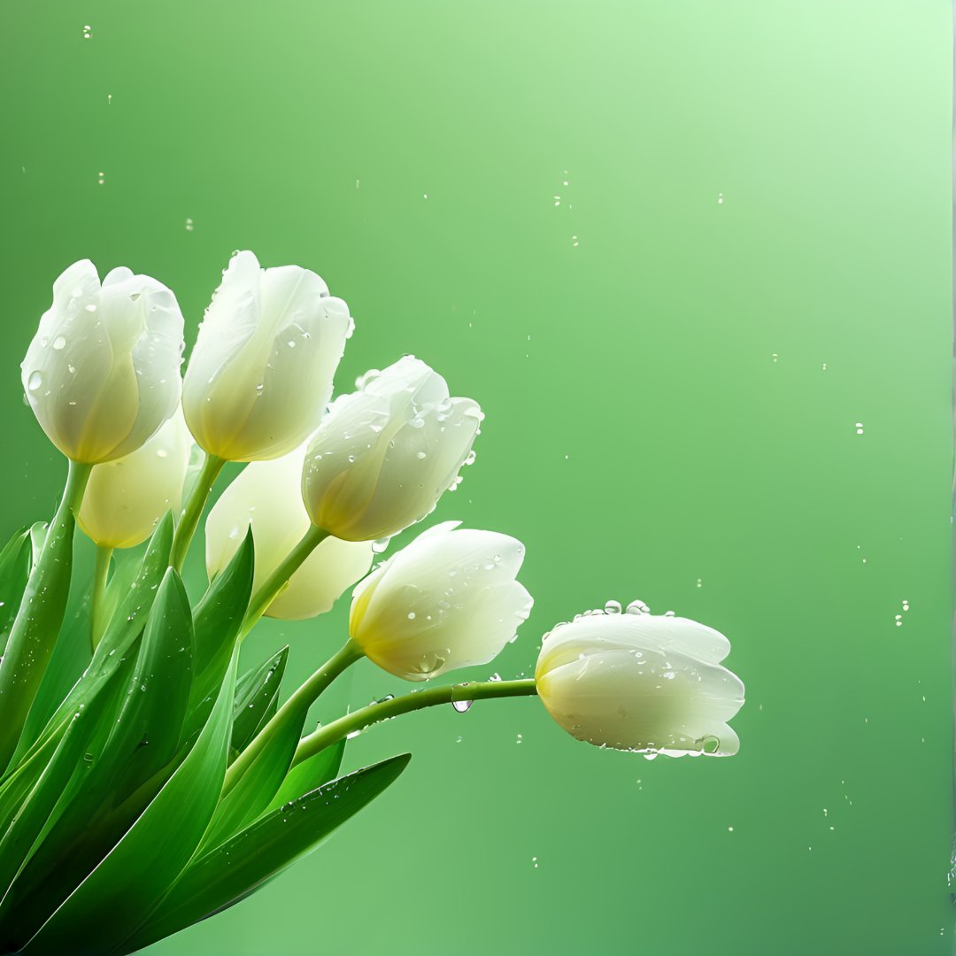 郁金香头像 清新绿意中的花束,每一滴露珠都闪着希望的