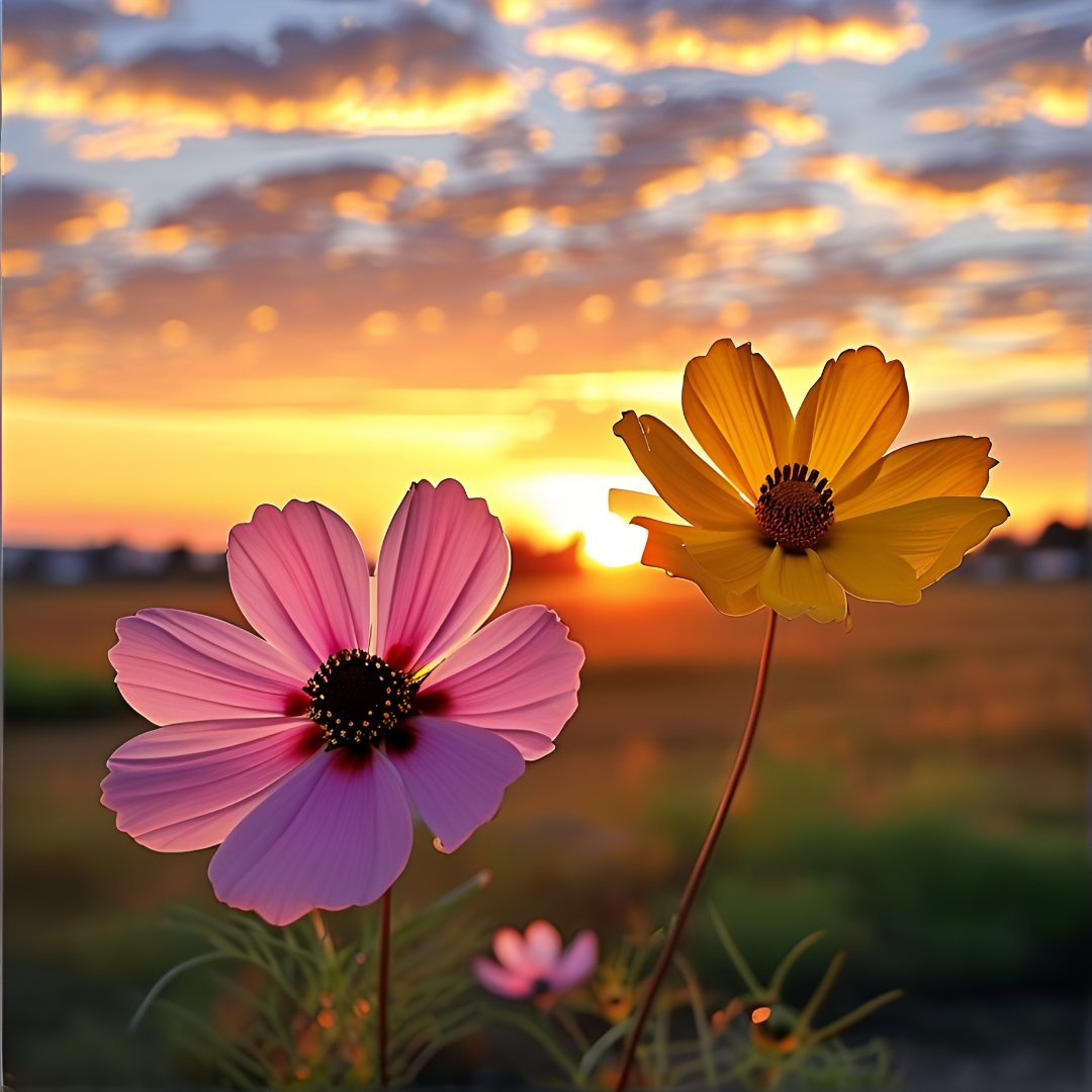 两朵小花 阳光倾洒,两朵小花在光晕中亭亭玉立
