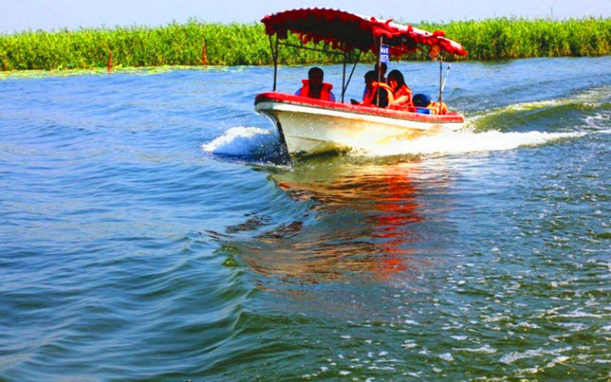 瞬雨初停波潋滟,远山随看色青葱. 营飞凫雁掠澄水,泛棹船夫做洁工.