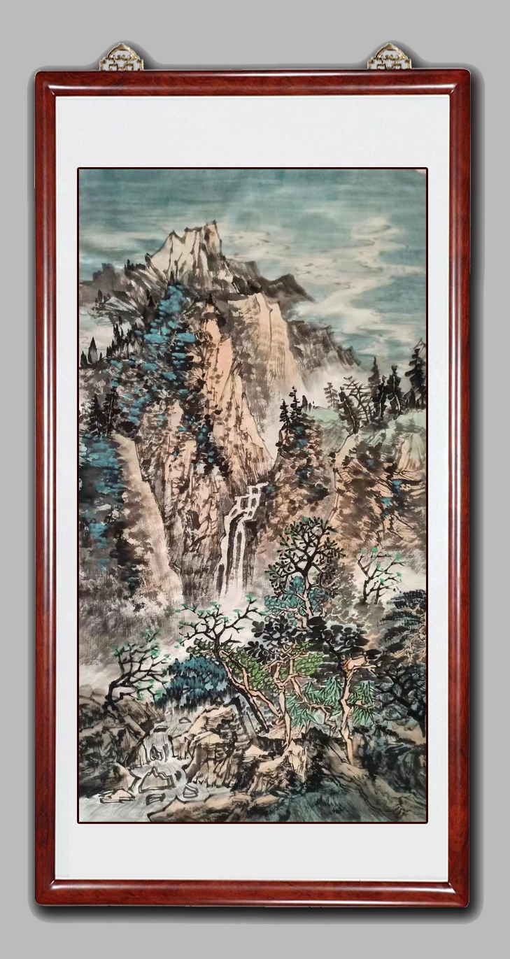 王永红国画作品,三尺国画山水竖幅——(云峰竟秀)玄关山水画,#书画
