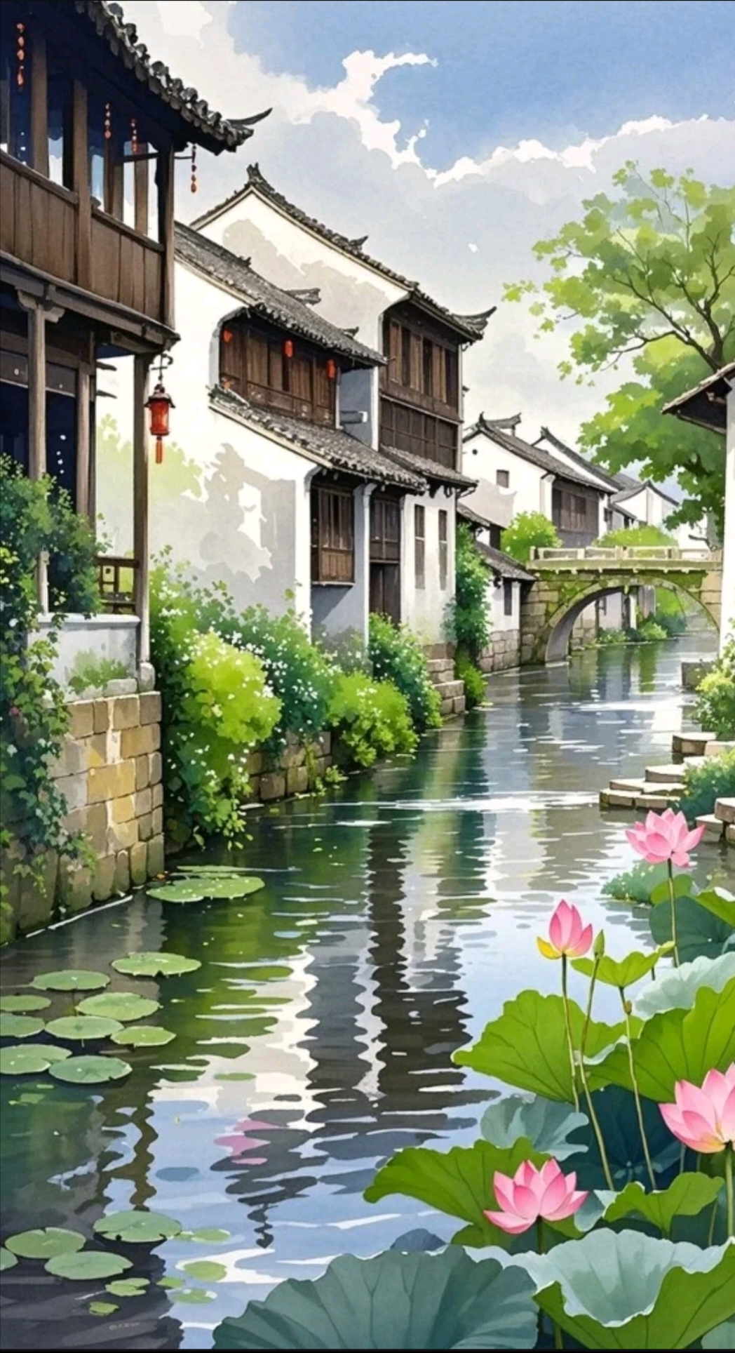 漫步古韵江南,小桥流水人家,粉荷摇曳生姿,如诗如画,心向往之