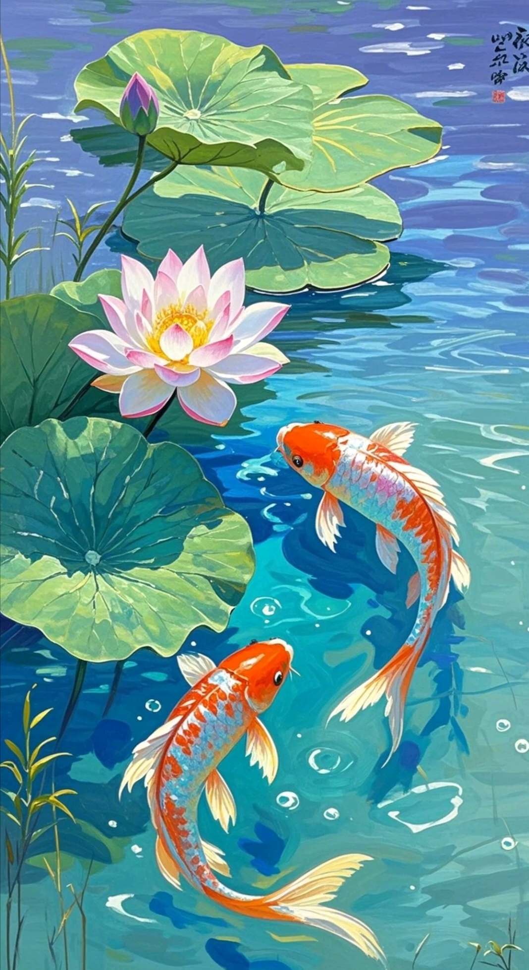 哇,这池塘真美,鱼儿游得好欢快,我要是有这样的画就太棒了!