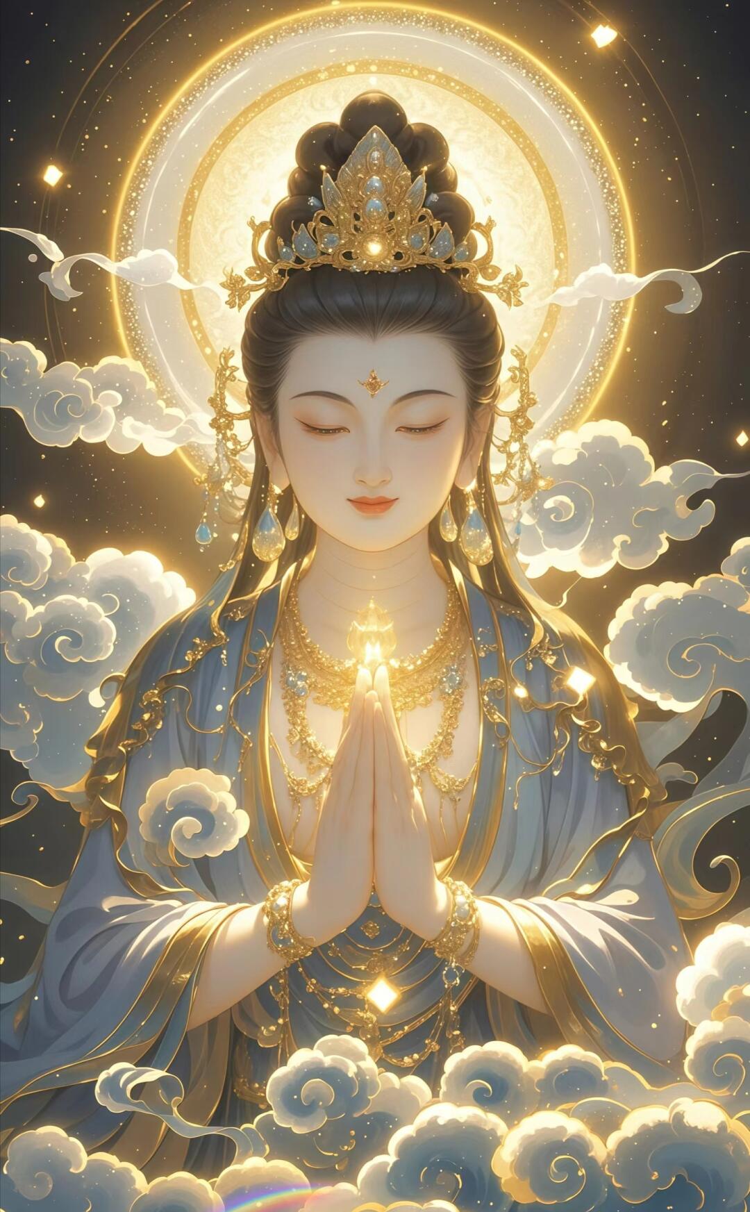 这幅画描绘了一位宁静的女士,双手合十,仿佛在祈祷