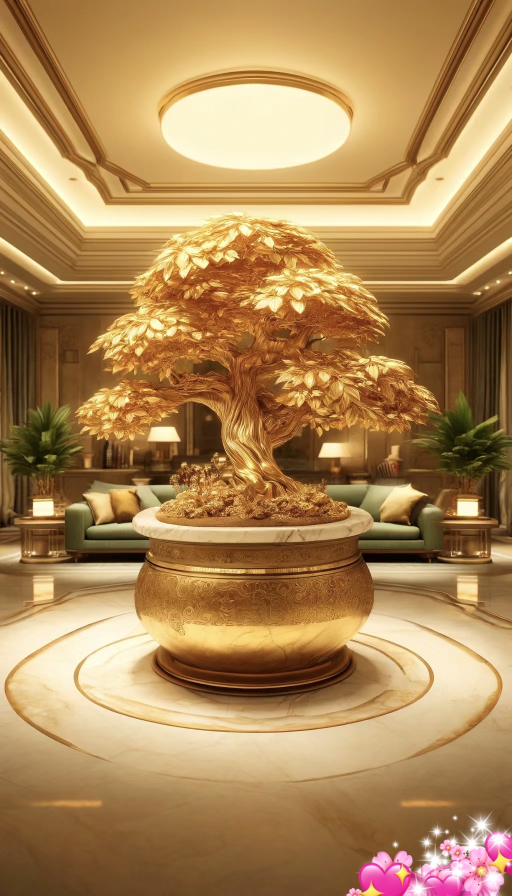 发财树 奢华金色盆栽树,好运财富的象征!