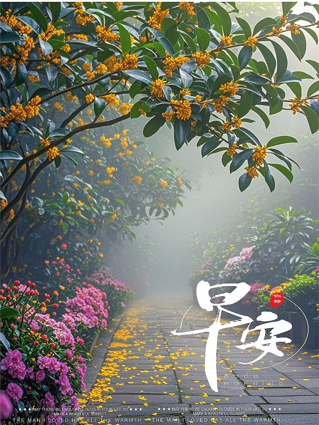 早上好,早安问候漫步花间小径,感受秋天的气息
