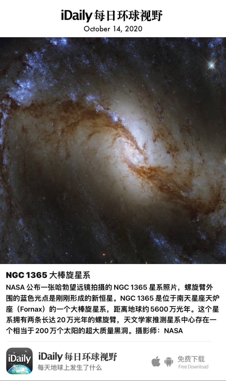 哈勃望远镜拍摄ngc 1365星系恒星诞生的壮丽景象