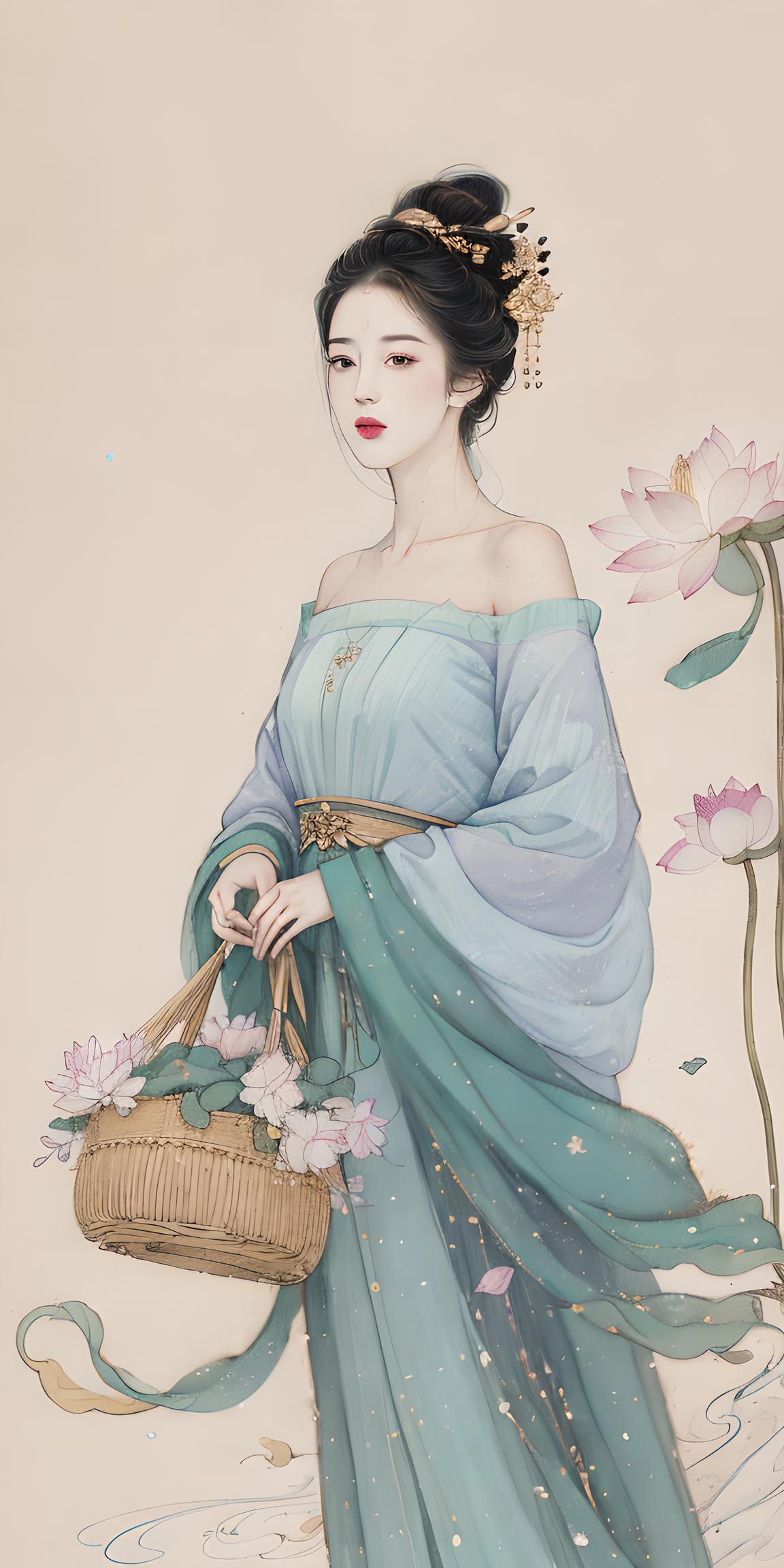 中国古代女子水彩画