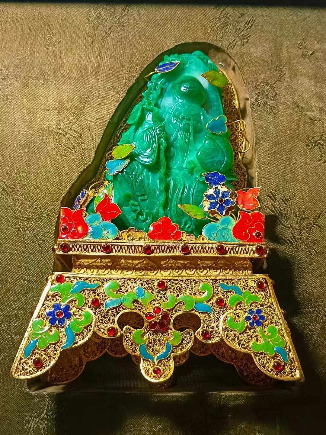 旧藏帝王绿翡翠寿星摆件