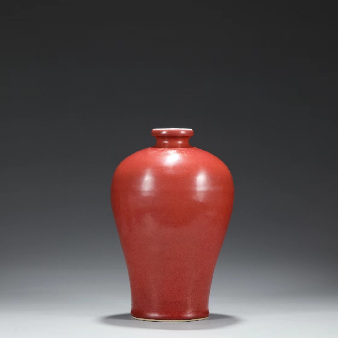 精品收藏  明 宣德宝石红釉宫廷御用大梅瓶.