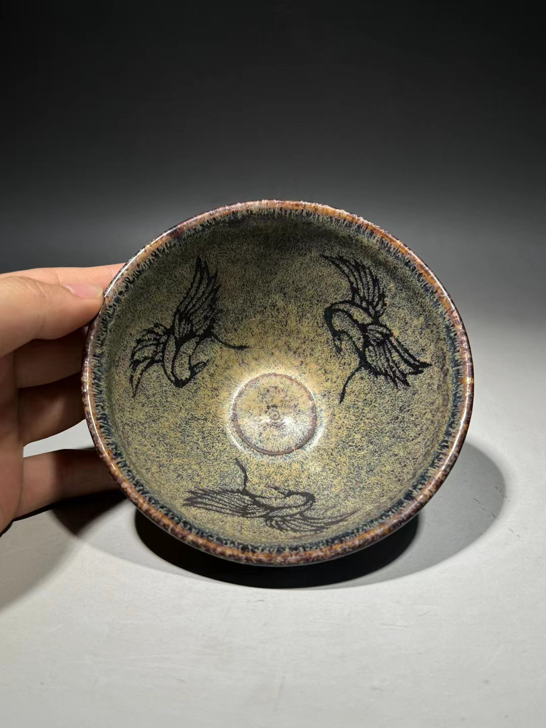 精品收藏 南宋 吉州窑玳瑁釉窑变鹤纹碗. 67尺寸:高:5.