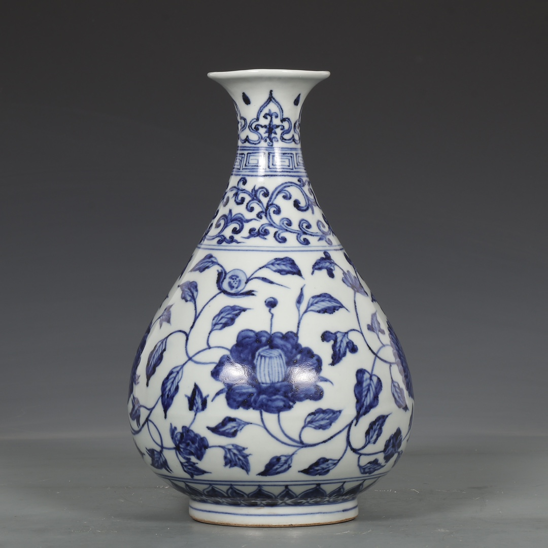 精品收藏 明永乐青花四季花卉纹玉壶春瓶. 规格:高25.5公分 口径6