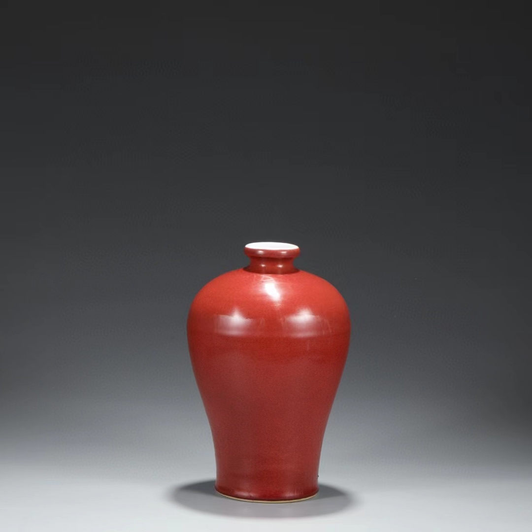 精品收藏  明 宣德宝石红釉宫廷御用大梅瓶.