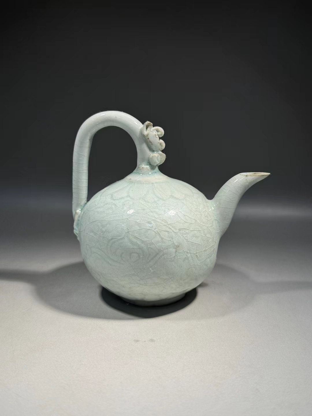 精品收藏 南宋 湖田窑影青釉刻花龙柄倒流壶.