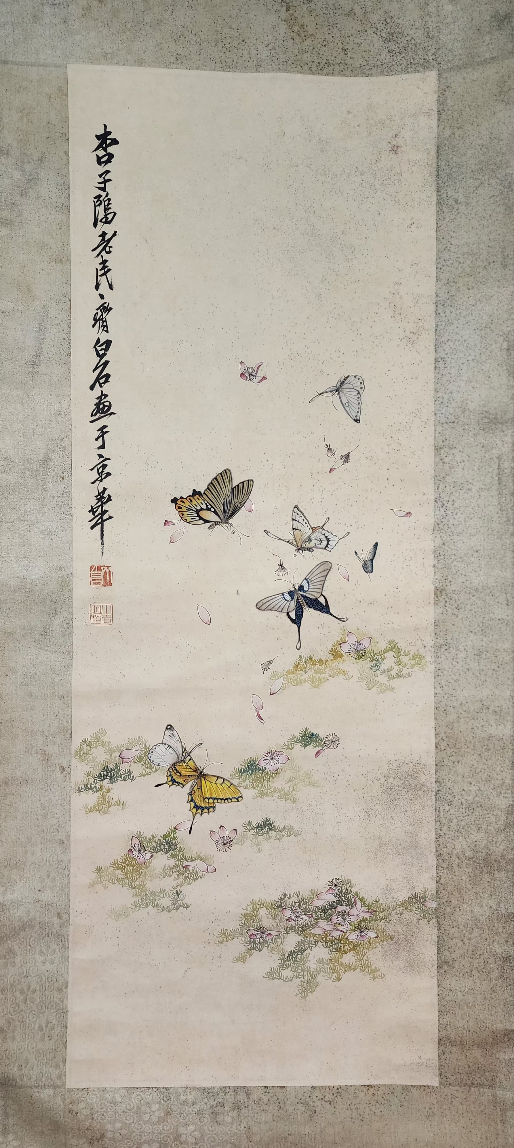 精品收藏 齐白石 蝴蝶图立轴   画心尺寸92*33 5cm