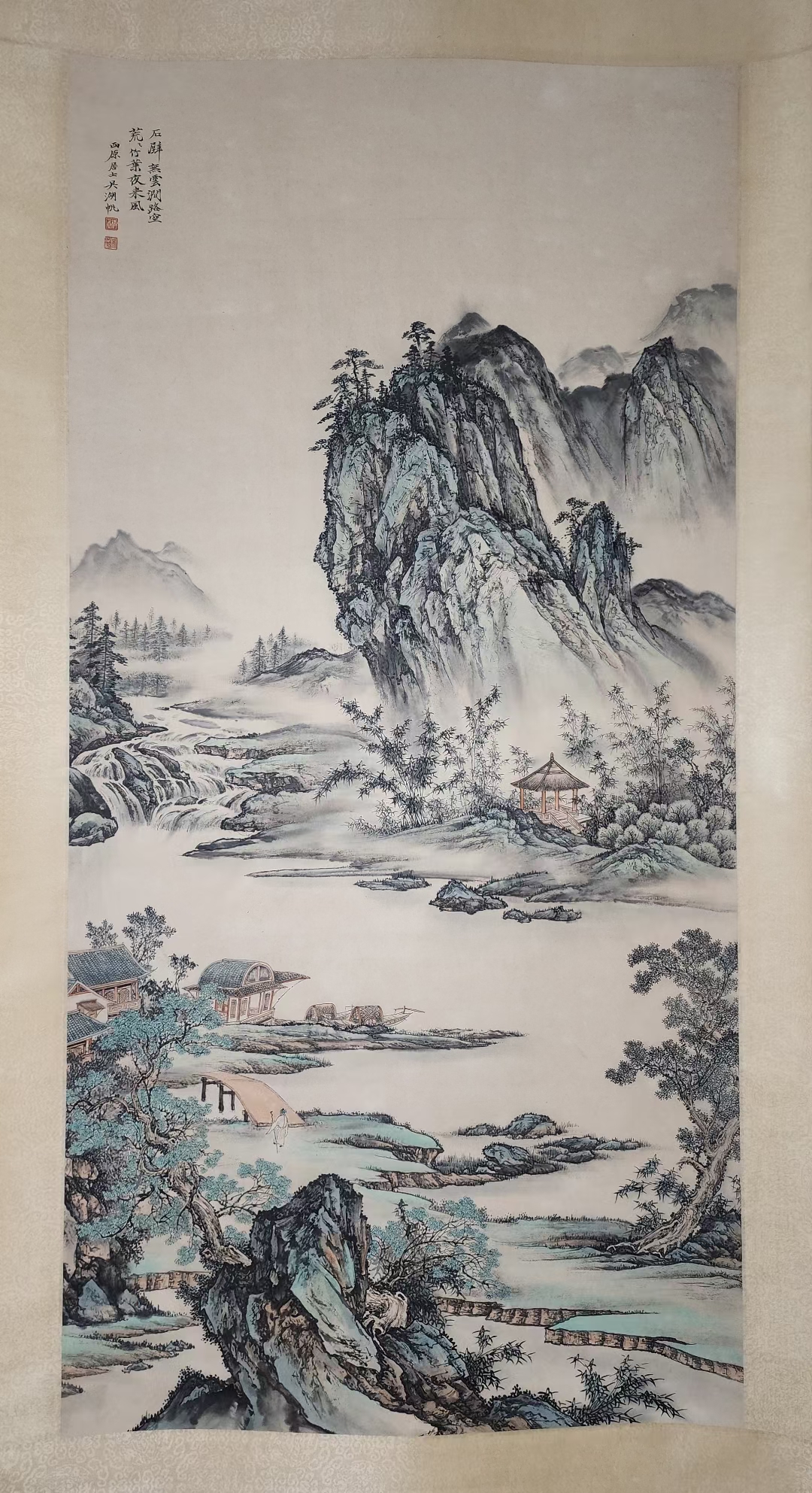 精品收藏 吴湖帆 山水图立轴. 画心尺寸137*67.5cm.