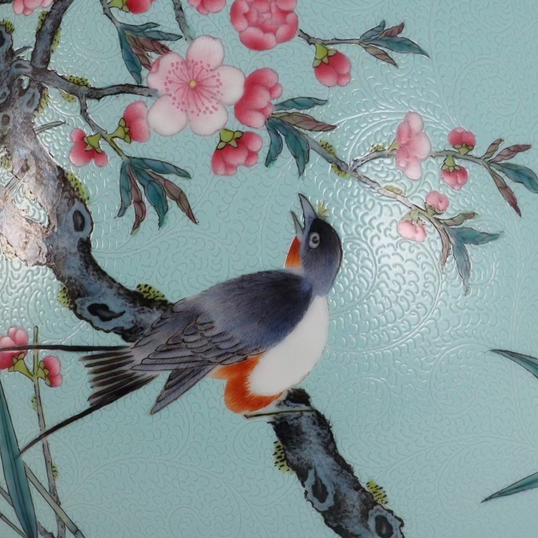 精品收藏 清雍正年制绿地扒花粉彩花鸟纹玉壶春瓶. 尺寸:高度30