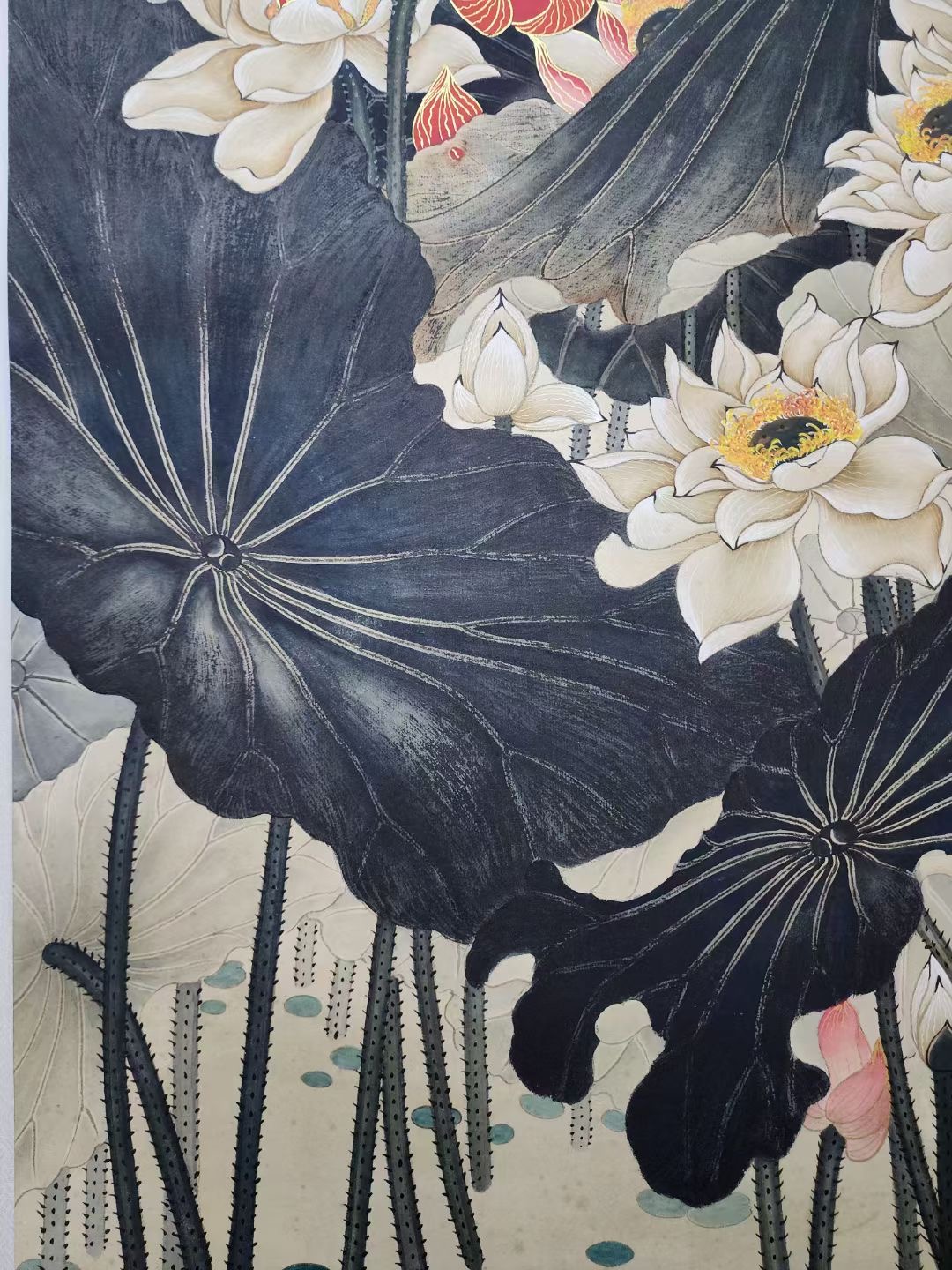精品收藏 张大千 荷花鸳鸯图立轴. 画心尺寸:130*49.5cm