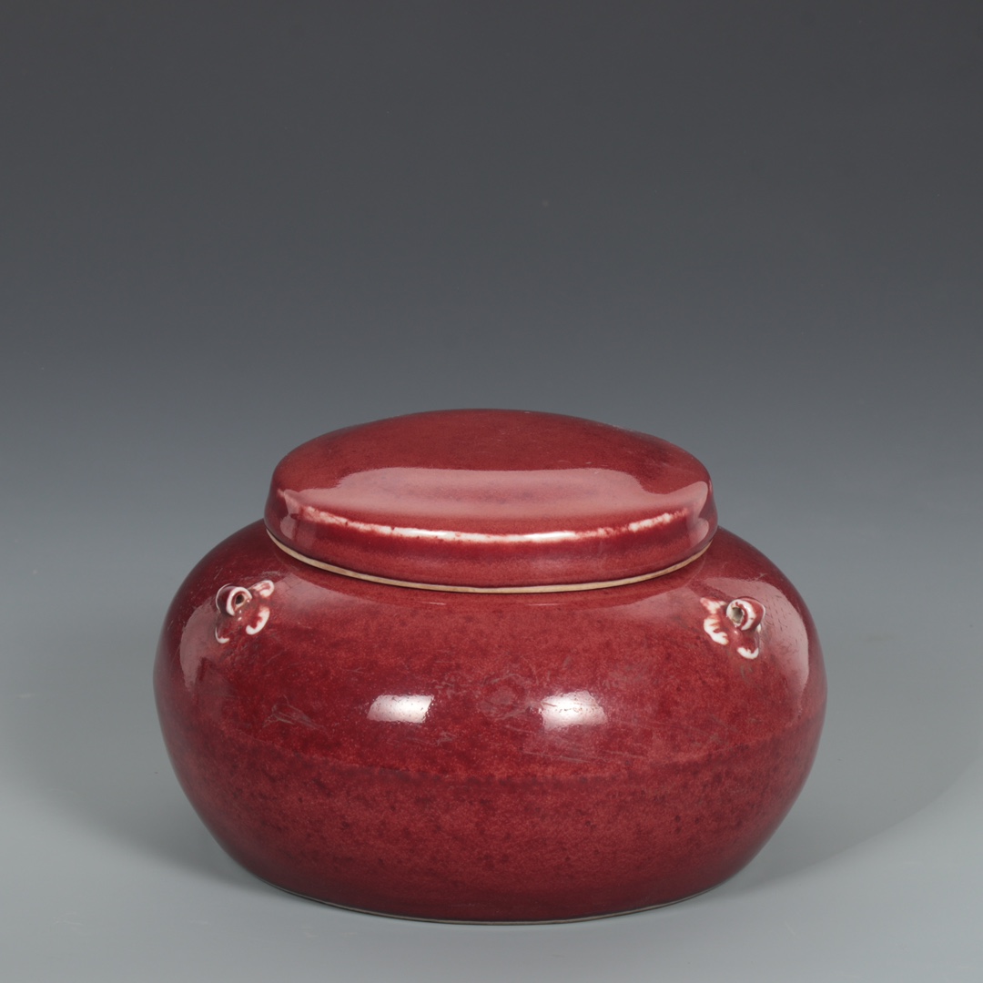 精品收藏  明宣德宝石红釉三系盖罐