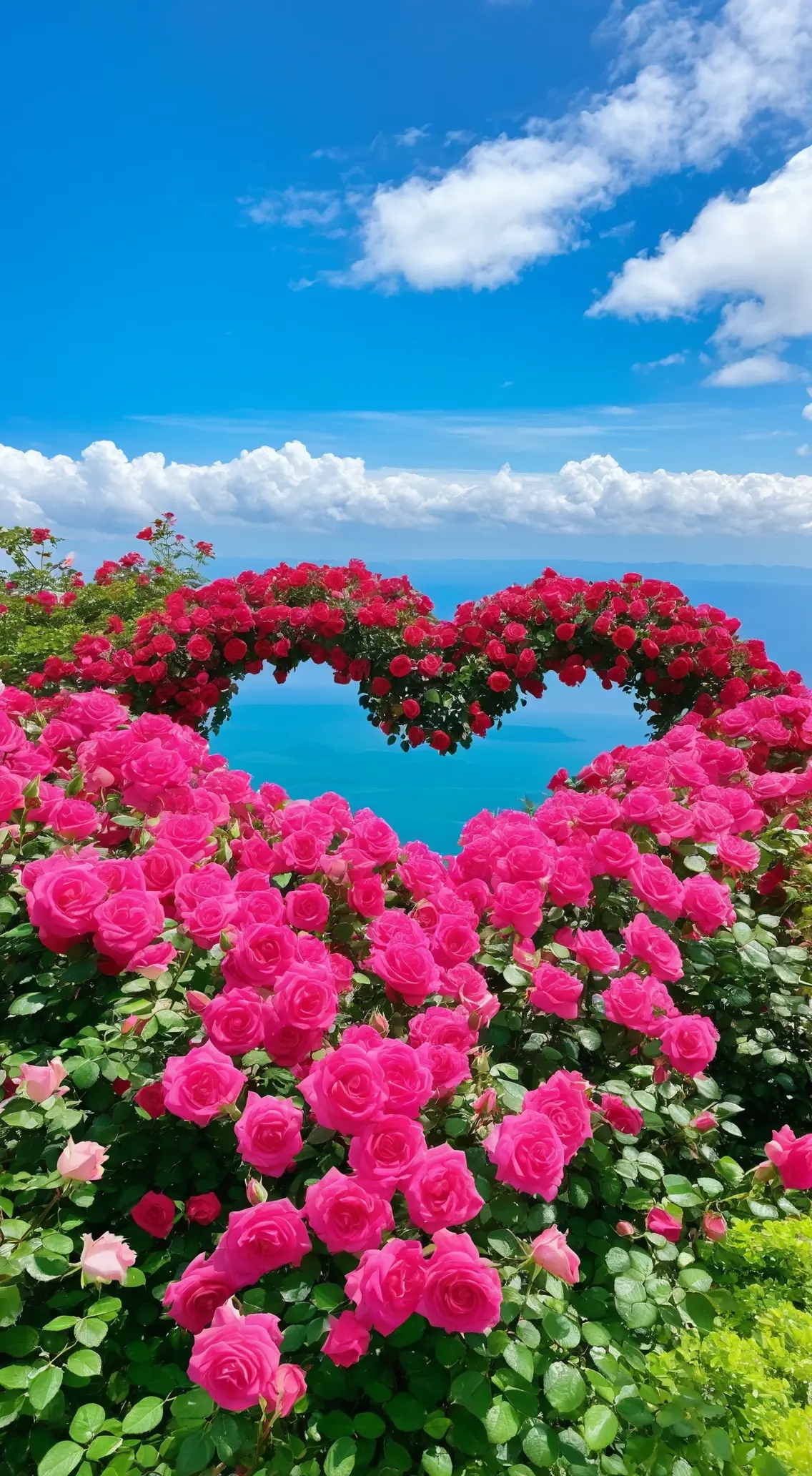 💕粉色玫瑰花海与蓝天海的浪漫💕  🌸山上的玫瑰花园仿佛是粉色